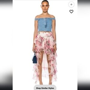 NWT Once Upon A Dream Floral Ruffled Maxi Skirt In Pink Multi